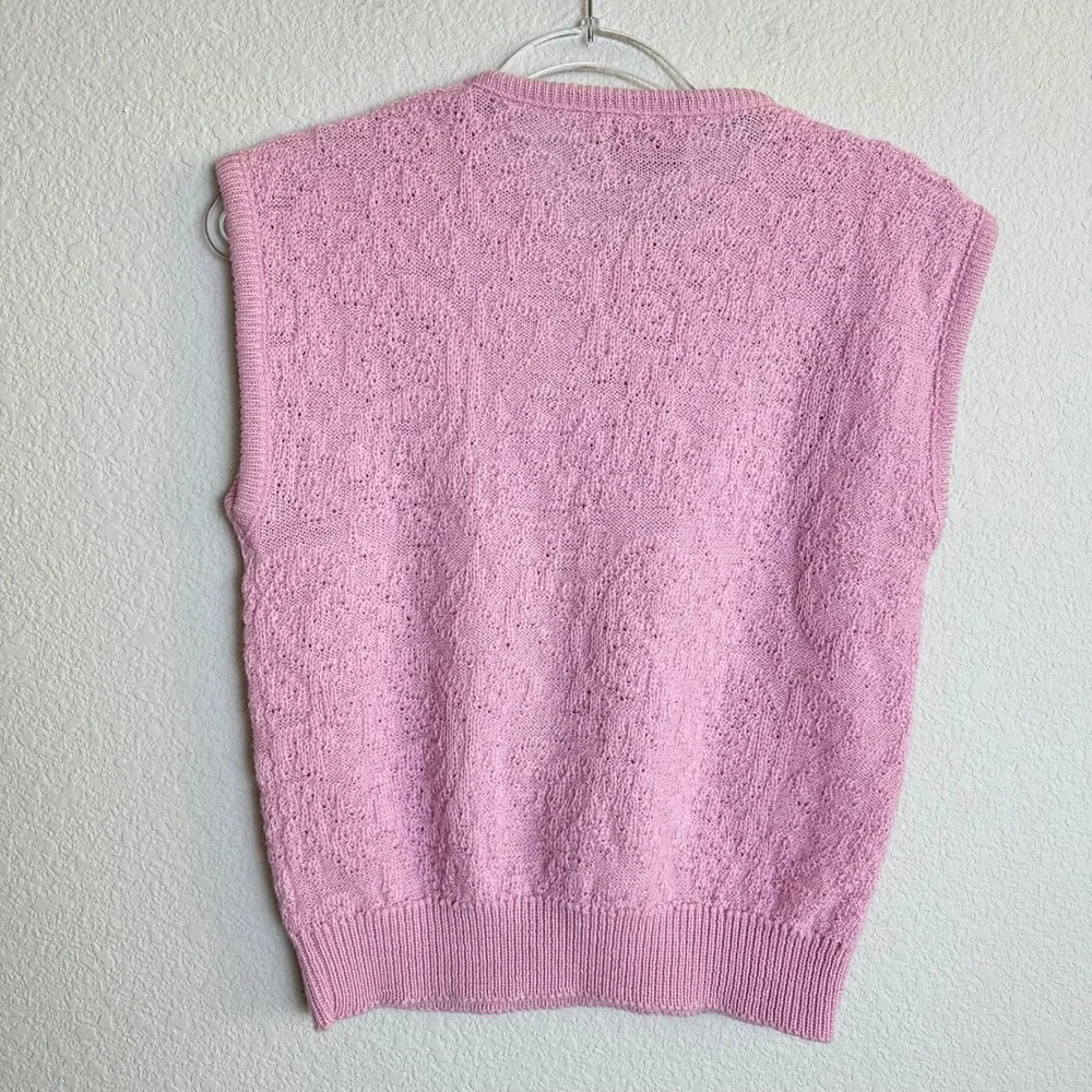 Pendleton Vintage Pink Wool Pointelle Knit Sweater Vest‎ Petite Small USA Made